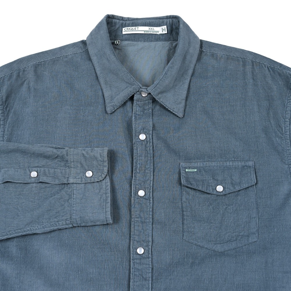 Criquet Corduroy Pearl Snap Button Down Shirt Mens 2XL Slate Blue Western L/S